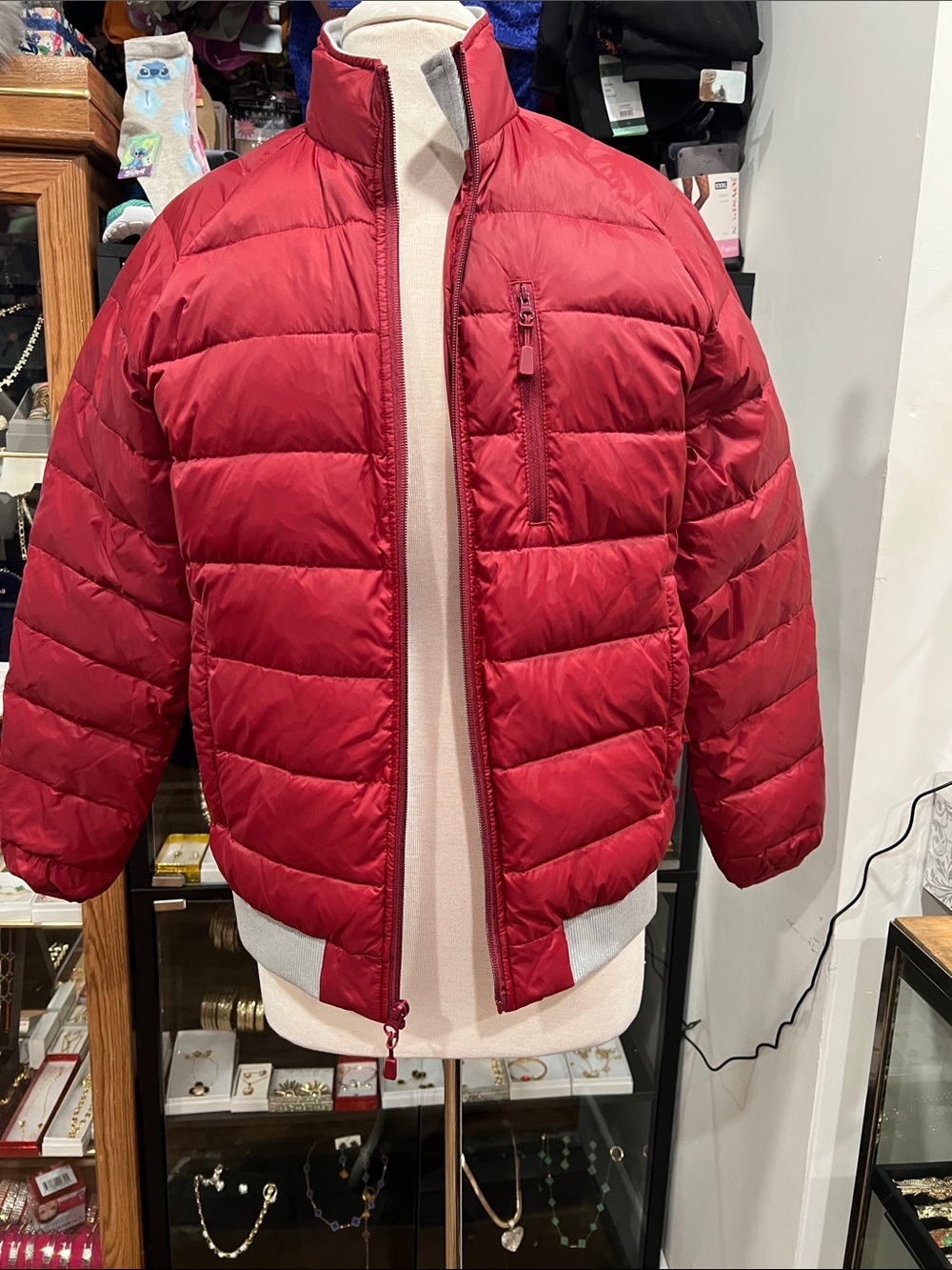 Women's Red Puffer Jacket - Lightweight Quilted Coat